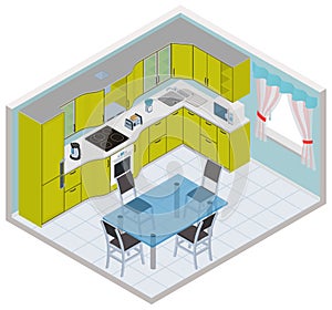 Vector isometric kitchen interior