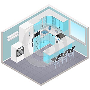 Vector isometric kitchen interior