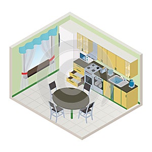 Vector isometric kitchen interior