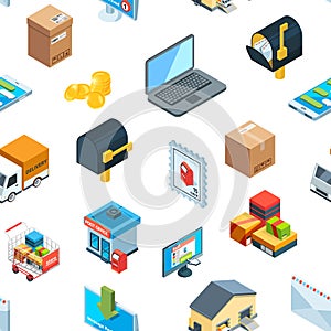 Vector isometric logistics delivery icons pattern background illustration