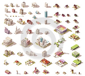 Vector isometric low poly buildings and houses