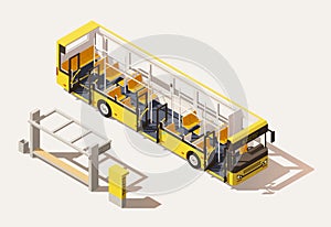 Vector isometric low poly bus cross-section