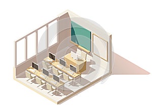 Vector isometric low poly computer classroom