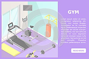 Vector isometric low poly cutaway interior illustartion. Home fitness or gym room