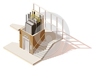 Vector isometric low poly elevator cutaway icon