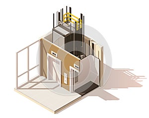 Vector isometric low poly elevator cutaway icon