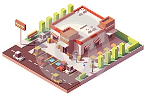 Vector isometric low poly fast food restaurant