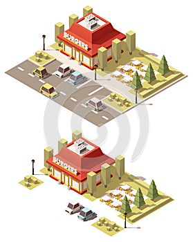 Vector isometric low poly fast food restaurant