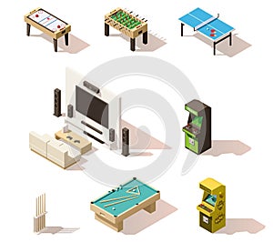 Vector isometric low poly games set