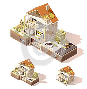 Vector isometric low poly house cross-section