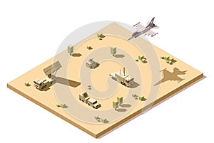 Vector isometric low poly infographic element representing military surface-to-air missile defense system