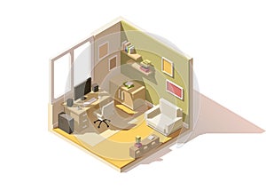 Vector isometric low poly room cutaway icon photo