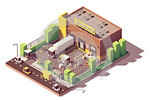 Vector isometric low poly warehouse building