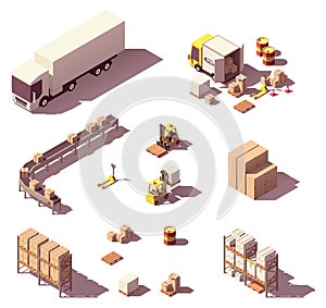 Vector isometric low poly warehouse equipment