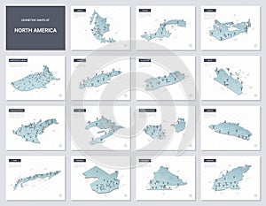 Vector isometric maps set - America continent.