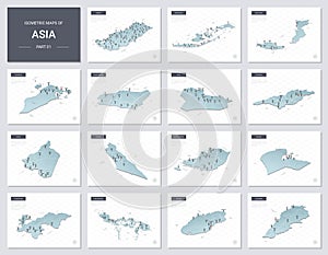 Vector isometric maps set - Asia continent.