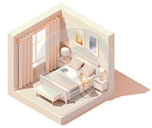 Vector isometric modern bedroom interior cutaway illustration