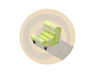 Vector isometric modern green armchair, 3d flat interior design element.