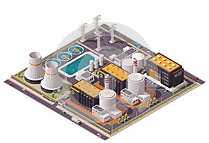 Vector isometric nuclear power plant icon