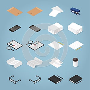 Vector Isometric Office Supplies Set