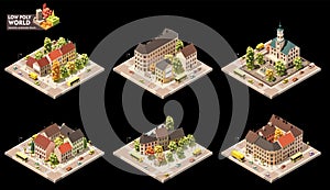 Vector isometric old town map elements