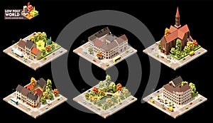 Vector isometric old town map elements