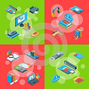 Vector isometric online education icons infographic concept illustration