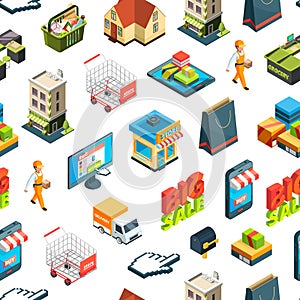Vector isometric online shopping icons background or pattern illustration