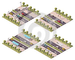 Vector isometric pedestrian crossings set