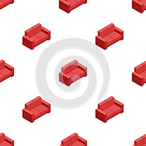 Vector isometric red sofa seamless pattern