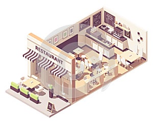 Vector isometric restaurant interior cross-section