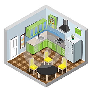 Vector isometric set of kitchen furniture.