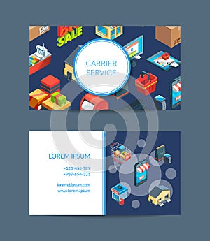 Vector isometric shipping delivery business card illustration