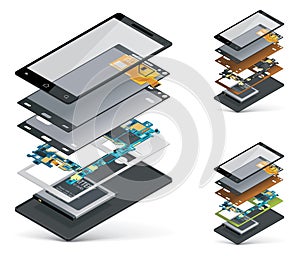 Vector isometric smartphone cutaway photo