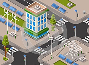 Vector isometric solar wind energy city street