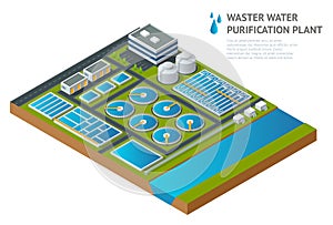 Vector isometric storage tanks in sewage water treatment plant.