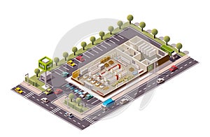 Vector isometric supermarket cutaway