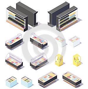 Vector isometric supermarket or grocery fridges