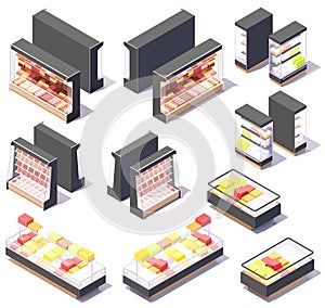 Vector isometric supermarket or grocery fridges