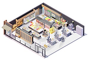 Vector isometric supermarket or grocery interior