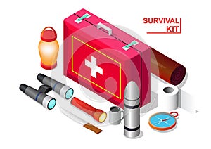 Vector isometric of Survival emergency kit set