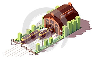 Vector isometric tram depot building