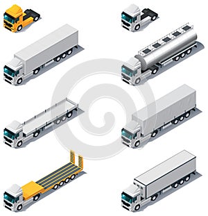 Vector isometric transport. Trucks with semi-trail