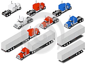 Vector isometric trucks and trailers set. Tranport icons photo