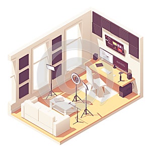 Vector isometric video blogger studio