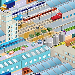 Vector isometric view of the city train station 3D illustration