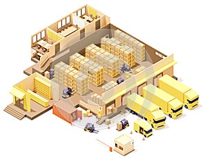 Vector isometric warehouse building cross-section