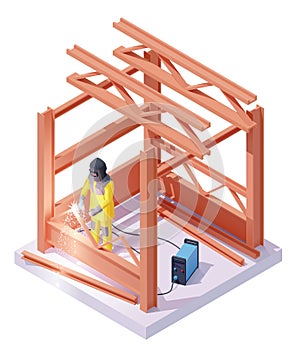 Vector isometric welder at welding work