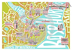 Vector istanbul map with famous landmarks