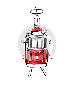 Vector Istanbul tram with red stains